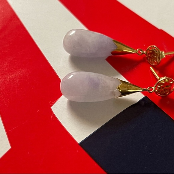 14k gold genuine natural light green jade lilac - Picture 4 of 4